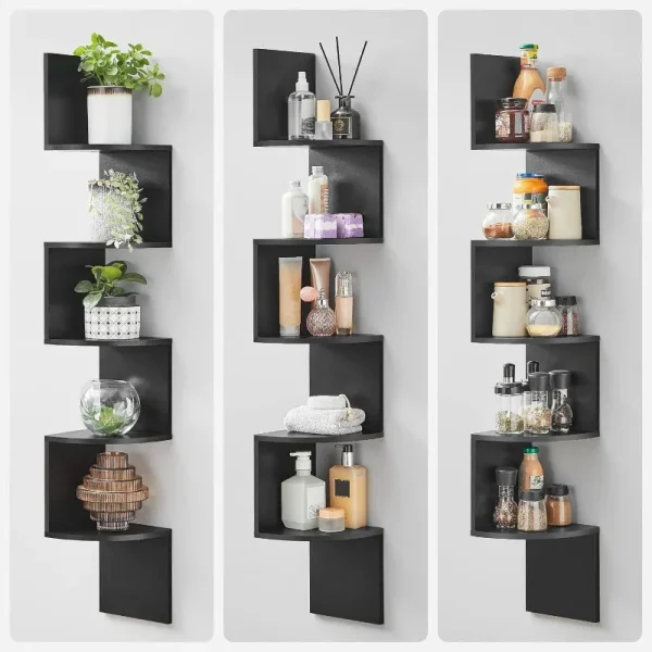 Wood Multi-layer Frame Wall Mounted Floating Corner Shelf