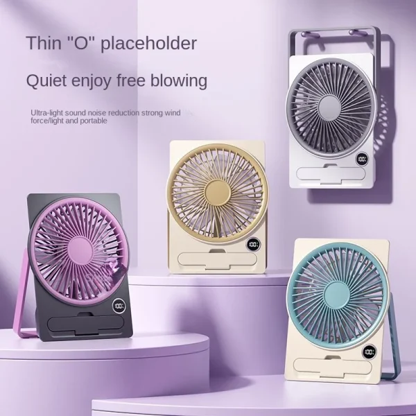 Ultra Thin USB Rechargeable Card 6-speed Adjustment Hanging or Standing  Fan w/ LCD Digital Display