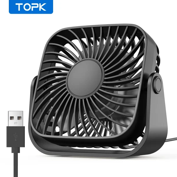 TOPK 4Inch USB Mini 3 Speeds Quiet Portable Personal Fan w/ 360°Adjustable Stand