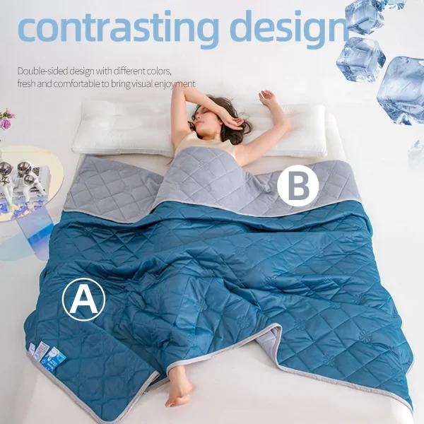 1pc Solid Color Cooling Blanket w/ Diamond Grid And Floral Print,