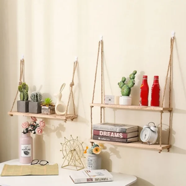 1/2/3-tier Rope Swing Hanging Floating Shelves
