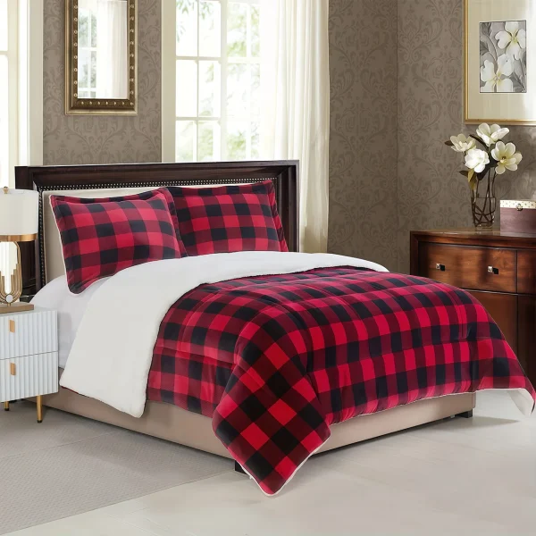 1pc Cozy Sherpa Fleece Buffalo Plaid Blanket